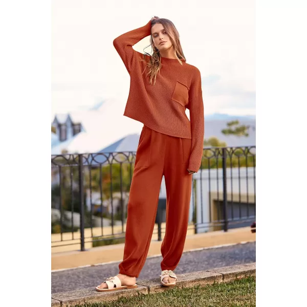 imagePRETTYGARDEN Womens Fall 2 Piece Sweater Set Casual Pullover Top High Waisted Sweatpants Tracksuit Lounge OutfitsOrange