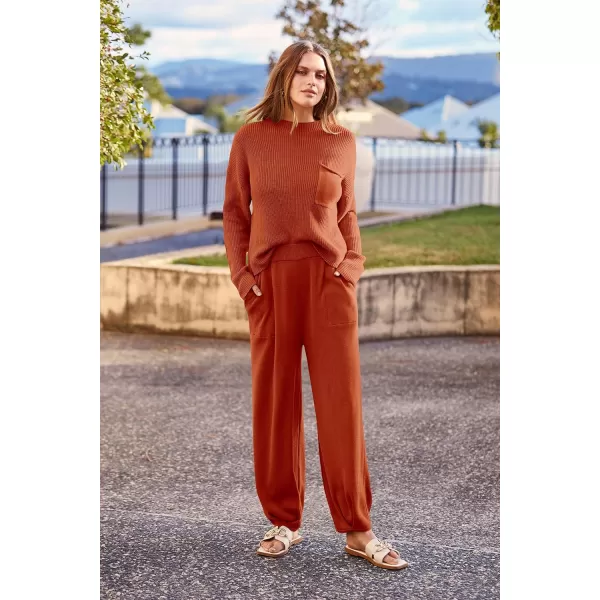 imagePRETTYGARDEN Womens Fall 2 Piece Sweater Set Casual Pullover Top High Waisted Sweatpants Tracksuit Lounge OutfitsOrange