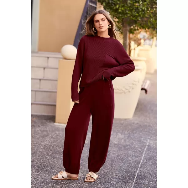 imagePRETTYGARDEN Womens Fall 2 Piece Sweater Set Casual Pullover Top High Waisted Sweatpants Tracksuit Lounge OutfitsWine Red