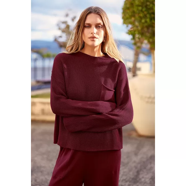 imagePRETTYGARDEN Womens Fall 2 Piece Sweater Set Casual Pullover Top High Waisted Sweatpants Tracksuit Lounge OutfitsWine Red