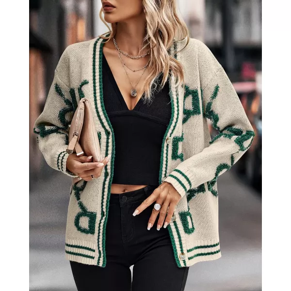 imagePRETTYGARDEN Womens Fall Chunky Knit Cardigan Sweaters Casual Open Front Button Up Winter Coats OuterwearApricot Green