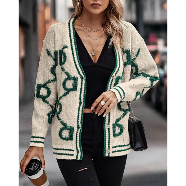 imagePRETTYGARDEN Womens Fall Chunky Knit Cardigan Sweaters Casual Open Front Button Up Winter Coats OuterwearApricot Green