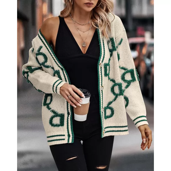 imagePRETTYGARDEN Womens Fall Chunky Knit Cardigan Sweaters Casual Open Front Button Up Winter Coats OuterwearApricot Green