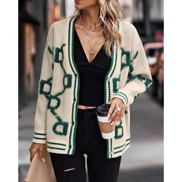 imagePRETTYGARDEN Womens Fall Chunky Knit Cardigan Sweaters Casual Open Front Button Up Winter Coats OuterwearApricot Green