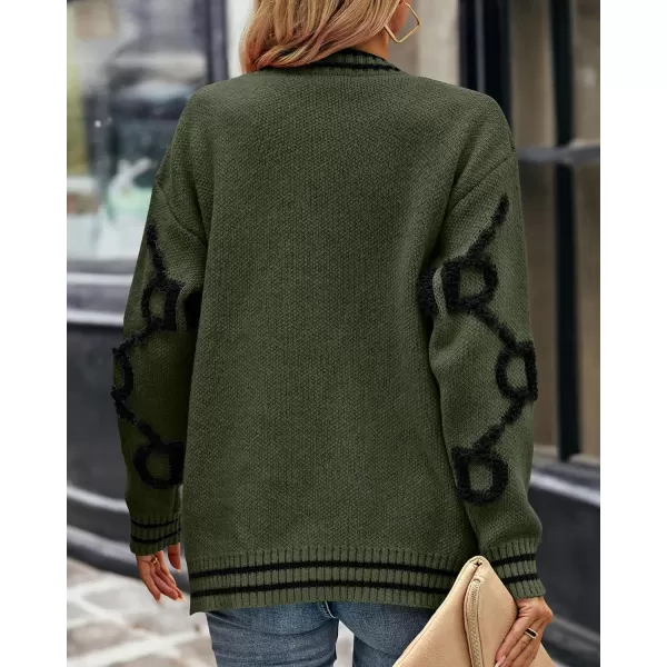 imagePRETTYGARDEN Womens Fall Chunky Knit Cardigan Sweaters Casual Open Front Button Up Winter Coats OuterwearArmy Green Black