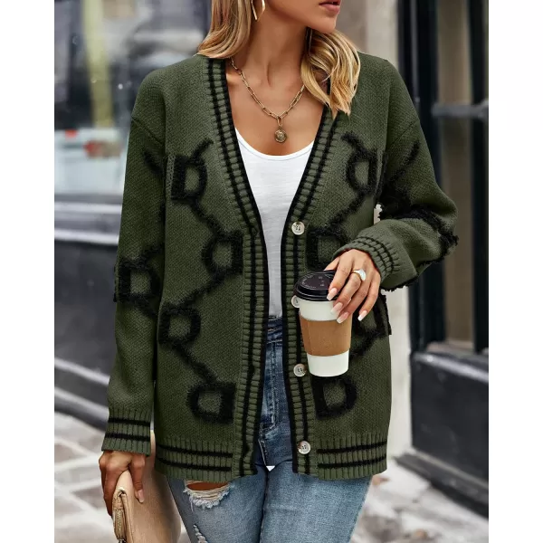 imagePRETTYGARDEN Womens Fall Chunky Knit Cardigan Sweaters Casual Open Front Button Up Winter Coats OuterwearArmy Green Black