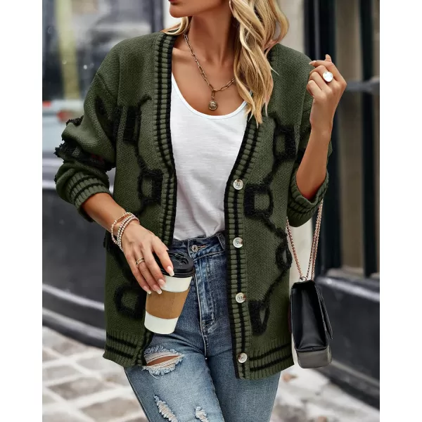 imagePRETTYGARDEN Womens Fall Chunky Knit Cardigan Sweaters Casual Open Front Button Up Winter Coats OuterwearArmy Green Black