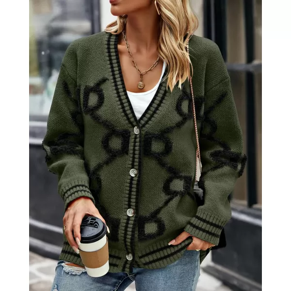 imagePRETTYGARDEN Womens Fall Chunky Knit Cardigan Sweaters Casual Open Front Button Up Winter Coats OuterwearArmy Green Black