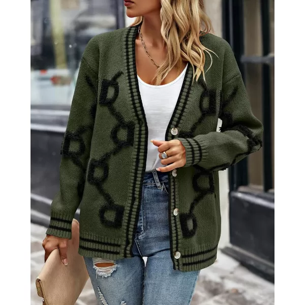 imagePRETTYGARDEN Womens Fall Chunky Knit Cardigan Sweaters Casual Open Front Button Up Winter Coats OuterwearArmy Green Black