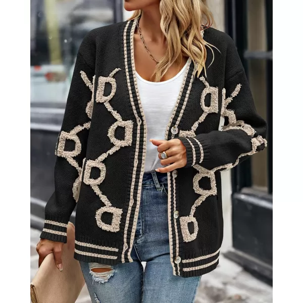 imagePRETTYGARDEN Womens Fall Chunky Knit Cardigan Sweaters Casual Open Front Button Up Winter Coats OuterwearBlack Apricot