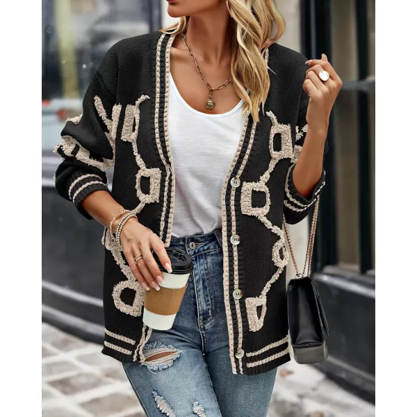 imagePRETTYGARDEN Womens Fall Chunky Knit Cardigan Sweaters Casual Open Front Button Up Winter Coats OuterwearBlack Apricot