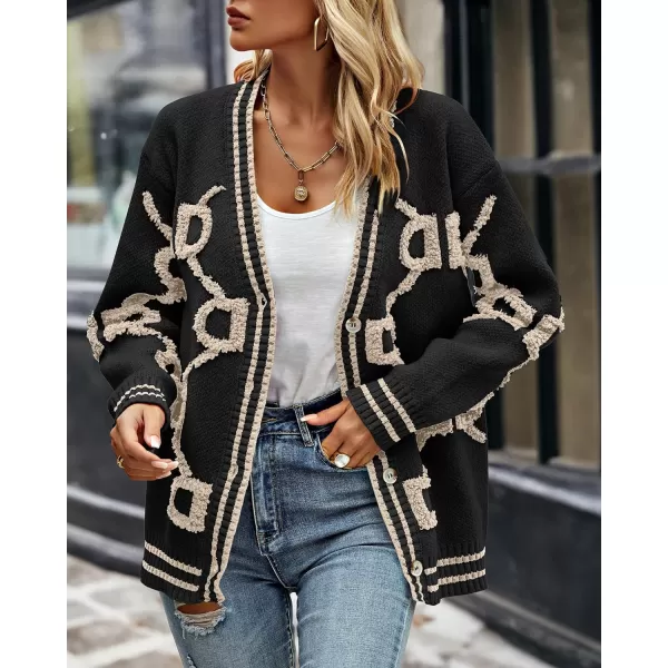 imagePRETTYGARDEN Womens Fall Chunky Knit Cardigan Sweaters Casual Open Front Button Up Winter Coats OuterwearBlack Apricot