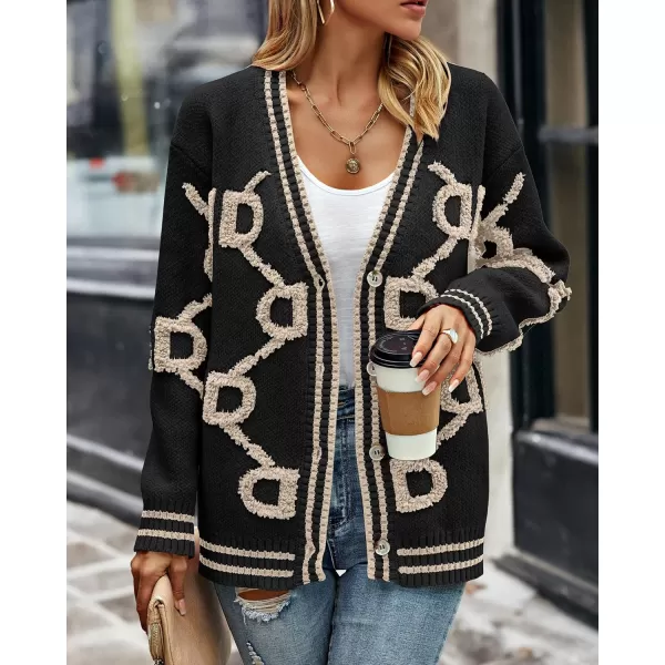 imagePRETTYGARDEN Womens Fall Chunky Knit Cardigan Sweaters Casual Open Front Button Up Winter Coats OuterwearBlack Apricot