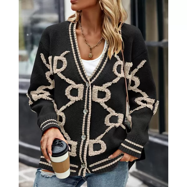 imagePRETTYGARDEN Womens Fall Chunky Knit Cardigan Sweaters Casual Open Front Button Up Winter Coats OuterwearBlack Apricot