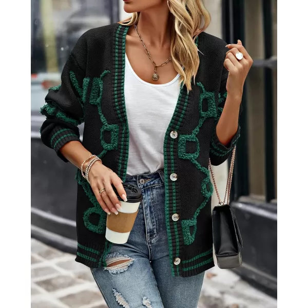 imagePRETTYGARDEN Womens Fall Chunky Knit Cardigan Sweaters Casual Open Front Button Up Winter Coats OuterwearBlack Green