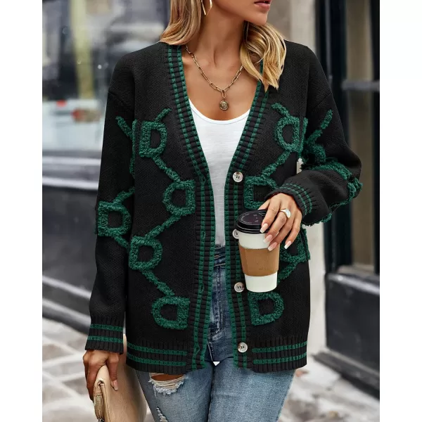 imagePRETTYGARDEN Womens Fall Chunky Knit Cardigan Sweaters Casual Open Front Button Up Winter Coats OuterwearBlack Green