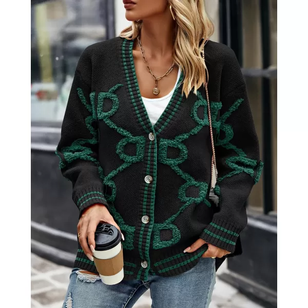 imagePRETTYGARDEN Womens Fall Chunky Knit Cardigan Sweaters Casual Open Front Button Up Winter Coats OuterwearBlack Green