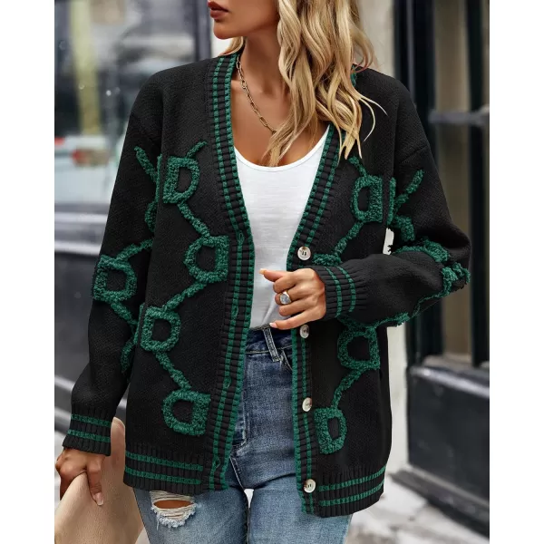 imagePRETTYGARDEN Womens Fall Chunky Knit Cardigan Sweaters Casual Open Front Button Up Winter Coats OuterwearBlack Green