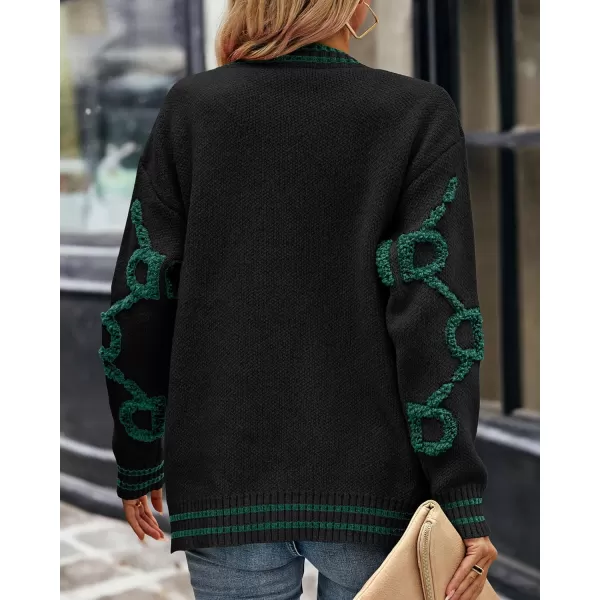 imagePRETTYGARDEN Womens Fall Chunky Knit Cardigan Sweaters Casual Open Front Button Up Winter Coats OuterwearBlack Green