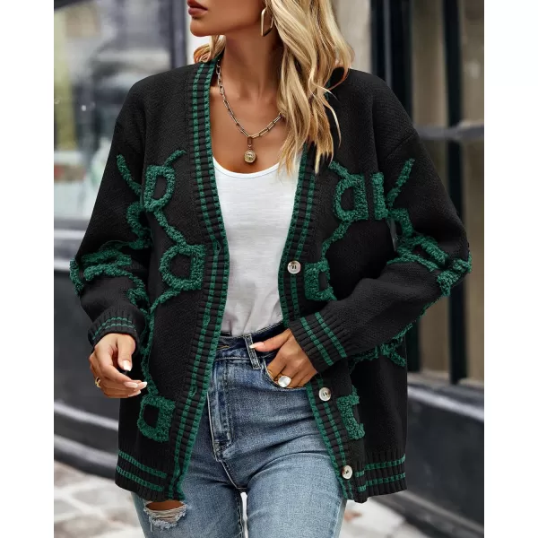 imagePRETTYGARDEN Womens Fall Chunky Knit Cardigan Sweaters Casual Open Front Button Up Winter Coats OuterwearBlack Green