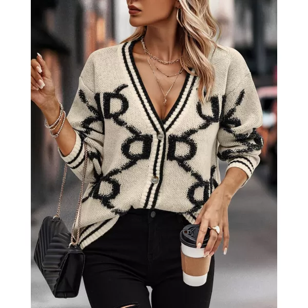 imagePRETTYGARDEN Womens Fall Chunky Knit Cardigan Sweaters Casual Open Front Button Up Winter Coats OuterwearKhaki Black