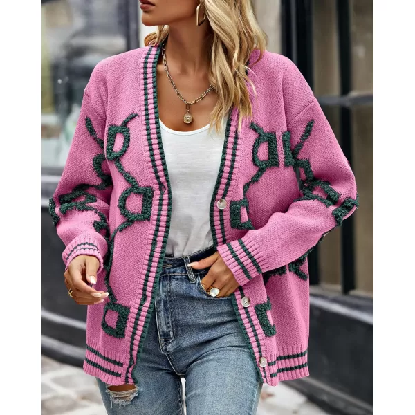 imagePRETTYGARDEN Womens Fall Chunky Knit Cardigan Sweaters Casual Open Front Button Up Winter Coats OuterwearRose Red Green