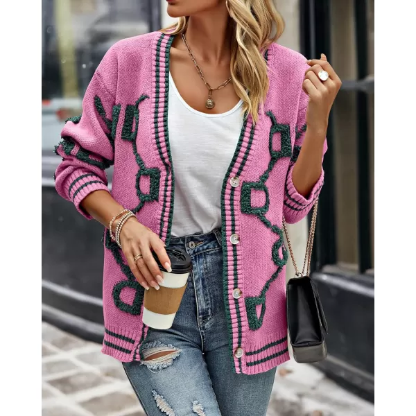 imagePRETTYGARDEN Womens Fall Chunky Knit Cardigan Sweaters Casual Open Front Button Up Winter Coats OuterwearRose Red Green