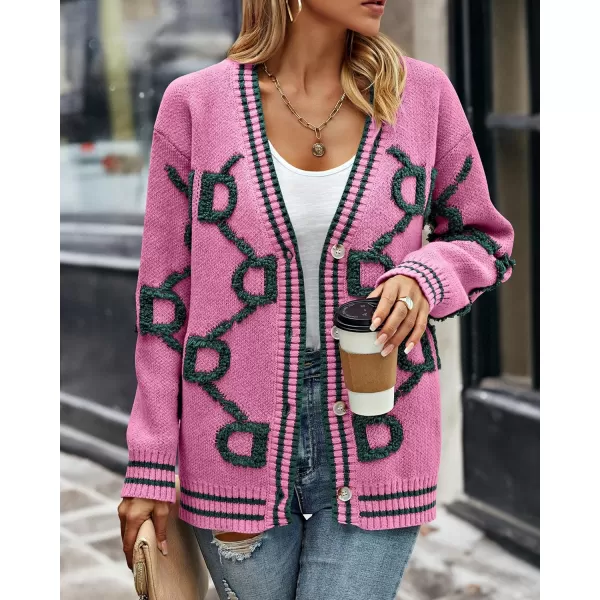 imagePRETTYGARDEN Womens Fall Chunky Knit Cardigan Sweaters Casual Open Front Button Up Winter Coats OuterwearRose Red Green