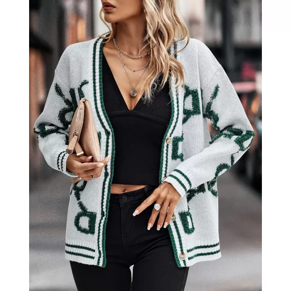 imagePRETTYGARDEN Womens Fall Chunky Knit Cardigan Sweaters Casual Open Front Button Up Winter Coats OuterwearWhite Green