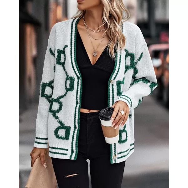 imagePRETTYGARDEN Womens Fall Chunky Knit Cardigan Sweaters Casual Open Front Button Up Winter Coats OuterwearWhite Green