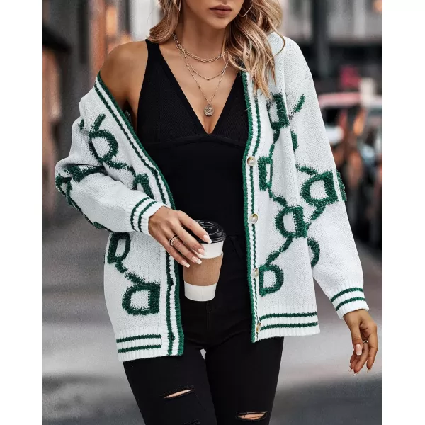 imagePRETTYGARDEN Womens Fall Chunky Knit Cardigan Sweaters Casual Open Front Button Up Winter Coats OuterwearWhite Green