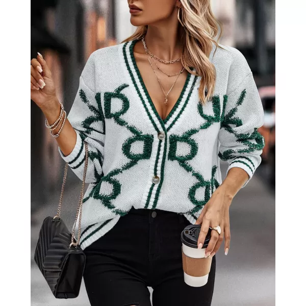 imagePRETTYGARDEN Womens Fall Chunky Knit Cardigan Sweaters Casual Open Front Button Up Winter Coats OuterwearWhite Green