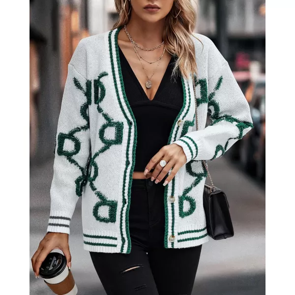 imagePRETTYGARDEN Womens Fall Chunky Knit Cardigan Sweaters Casual Open Front Button Up Winter Coats OuterwearWhite Green
