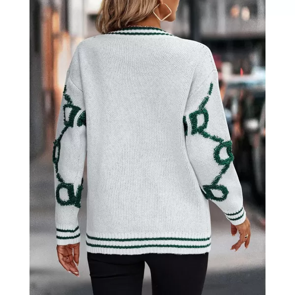 imagePRETTYGARDEN Womens Fall Chunky Knit Cardigan Sweaters Casual Open Front Button Up Winter Coats OuterwearWhite Green