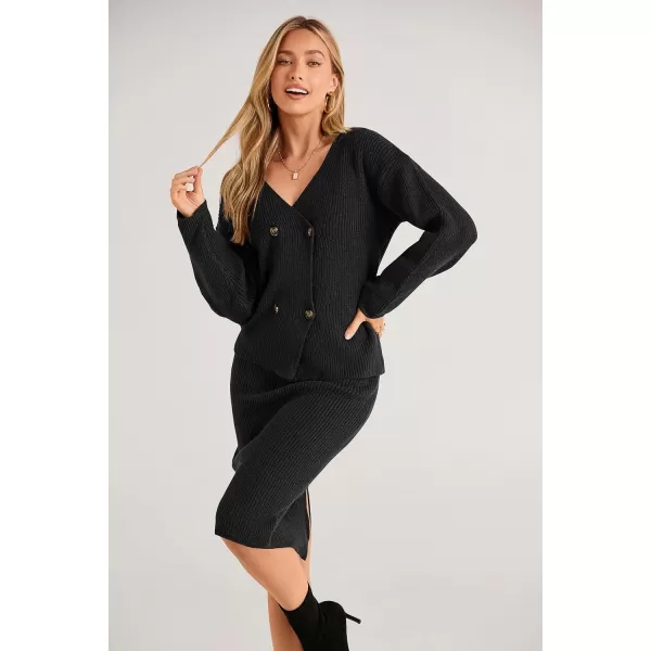 imagePRETTYGARDEN Womens Fall Clothes 2 Piece Sweater Outfits V Neck Button Down Cardigan Bodycon Skirt SetBlack