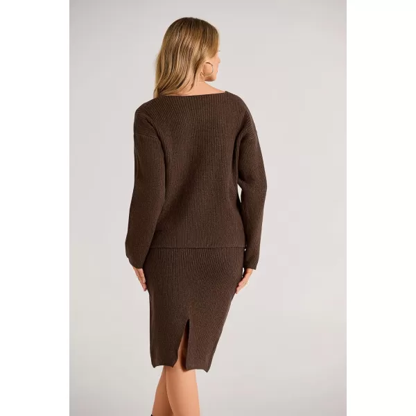 imagePRETTYGARDEN Womens Fall Clothes 2 Piece Sweater Outfits V Neck Button Down Cardigan Bodycon Skirt SetBrown