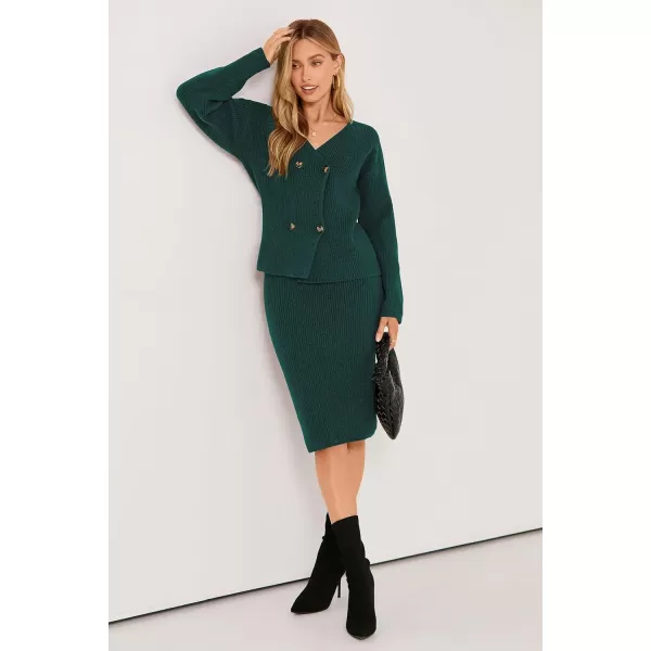 imagePRETTYGARDEN Womens Fall Clothes 2 Piece Sweater Outfits V Neck Button Down Cardigan Bodycon Skirt SetDark Green