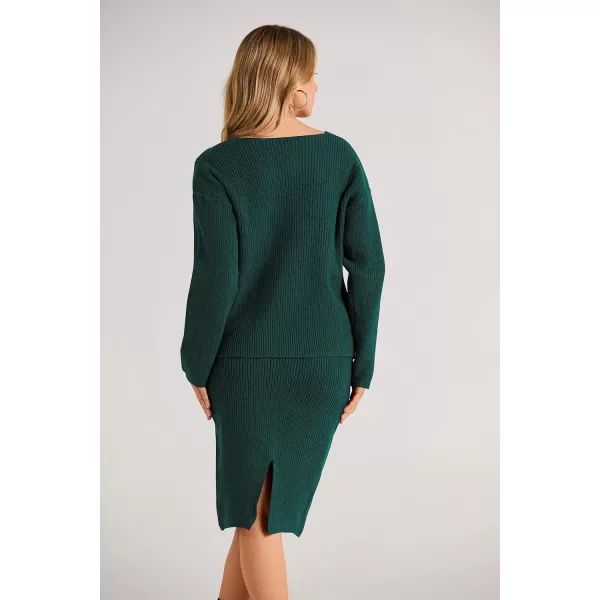 imagePRETTYGARDEN Womens Fall Clothes 2 Piece Sweater Outfits V Neck Button Down Cardigan Bodycon Skirt SetDark Green