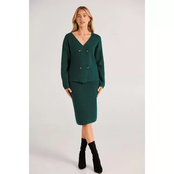 imagePRETTYGARDEN Womens Fall Clothes 2 Piece Sweater Outfits V Neck Button Down Cardigan Bodycon Skirt SetDark Green