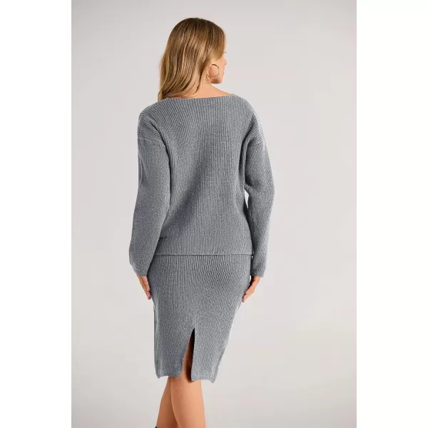 imagePRETTYGARDEN Womens Fall Clothes 2 Piece Sweater Outfits V Neck Button Down Cardigan Bodycon Skirt SetLight Grey
