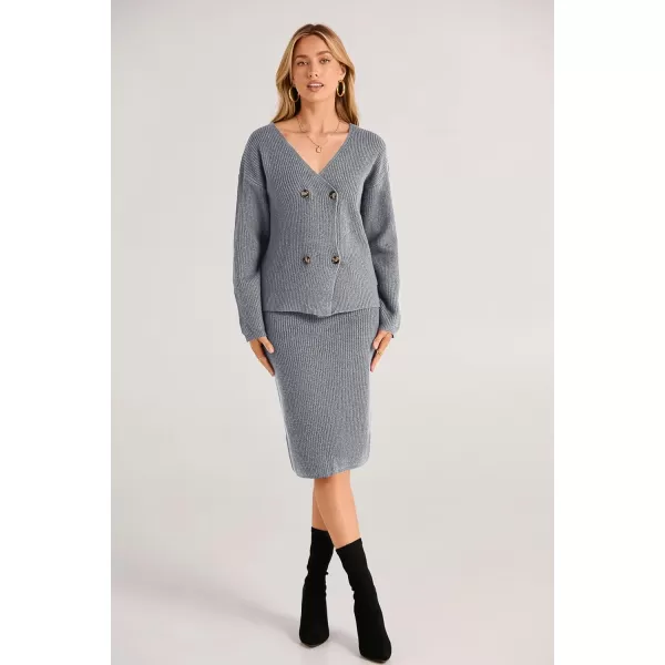 imagePRETTYGARDEN Womens Fall Clothes 2 Piece Sweater Outfits V Neck Button Down Cardigan Bodycon Skirt SetLight Grey