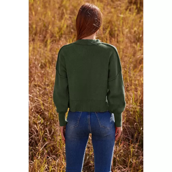 imagePRETTYGARDEN Womens Fall Clothes Cropped Sweaters Long Sleeve Crewneck Knit Pullover Oversized Jumper TopsSolid Army Green
