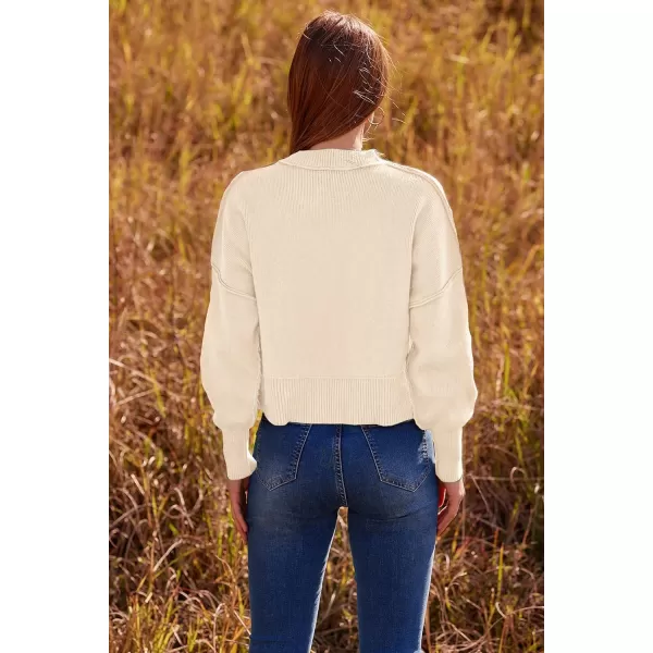 imagePRETTYGARDEN Womens Fall Clothes Cropped Sweaters Long Sleeve Crewneck Knit Pullover Oversized Jumper TopsSolid Beige