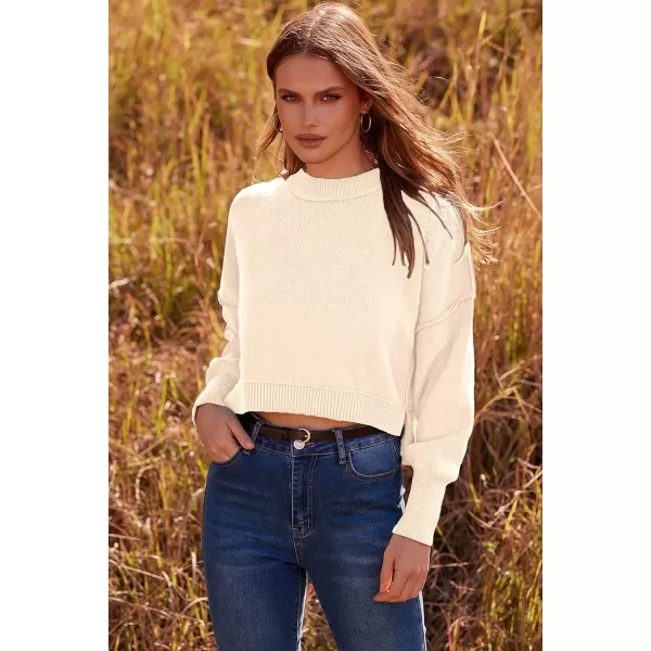 imagePRETTYGARDEN Womens Fall Clothes Cropped Sweaters Long Sleeve Crewneck Knit Pullover Oversized Jumper TopsSolid Beige