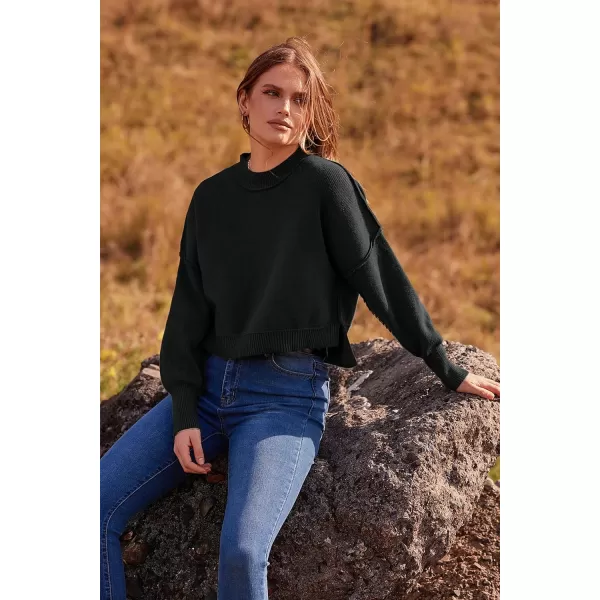 imagePRETTYGARDEN Womens Fall Clothes Cropped Sweaters Long Sleeve Crewneck Knit Pullover Oversized Jumper TopsSolid Black