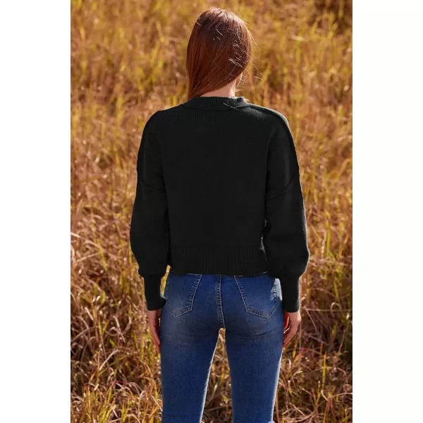 imagePRETTYGARDEN Womens Fall Clothes Cropped Sweaters Long Sleeve Crewneck Knit Pullover Oversized Jumper TopsSolid Black