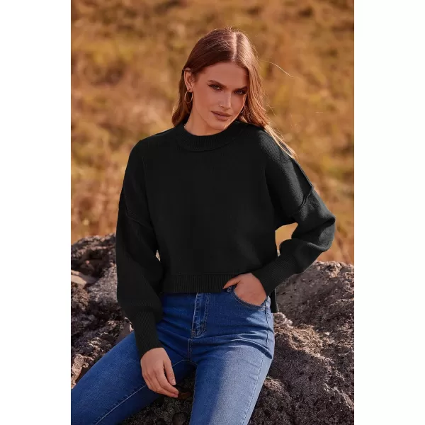 imagePRETTYGARDEN Womens Fall Clothes Cropped Sweaters Long Sleeve Crewneck Knit Pullover Oversized Jumper TopsSolid Black