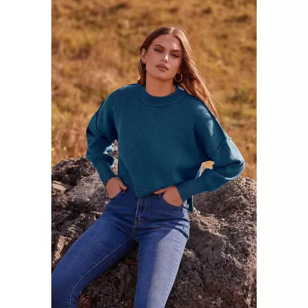 imagePRETTYGARDEN Womens Fall Clothes Cropped Sweaters Long Sleeve Crewneck Knit Pullover Oversized Jumper TopsSolid Blue Grey