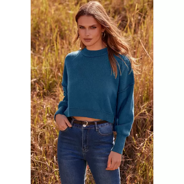 imagePRETTYGARDEN Womens Fall Clothes Cropped Sweaters Long Sleeve Crewneck Knit Pullover Oversized Jumper TopsSolid Blue Grey