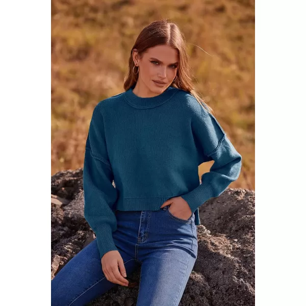 imagePRETTYGARDEN Womens Fall Clothes Cropped Sweaters Long Sleeve Crewneck Knit Pullover Oversized Jumper TopsSolid Blue Grey